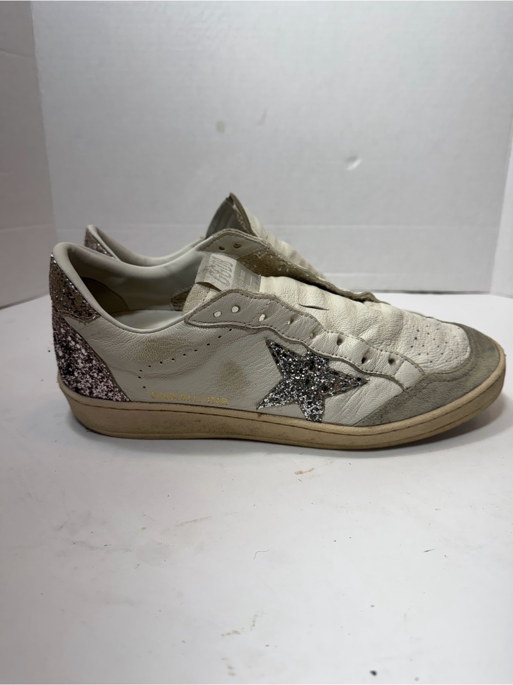 Golden Goose White Sneakers with Silver Glitter size 39(8.5US) no laces - Picture 3 of 10